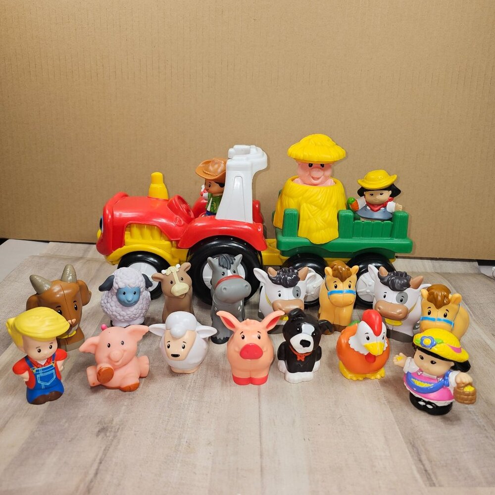 Little People Tractor Farm Animals Figures Farmer Lot Cow Dog Horse Pig Music